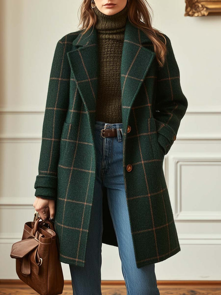 Fiona- Women's Check Tweed Coat with Retro Collar